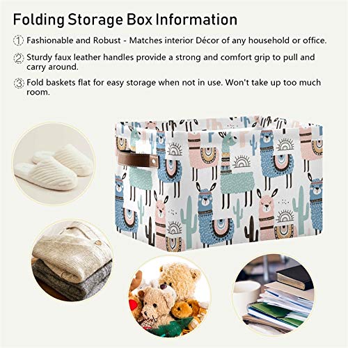 SEULIFE Foldable Storage Basket - Large Collapsible Organizer Bin with Handles for Toys, Bathroom & Closet (2-Pack) | Perfect for Nursery, Kids Room & Home Organization | Tropical Animal Llama Alpaca Cactus Design
