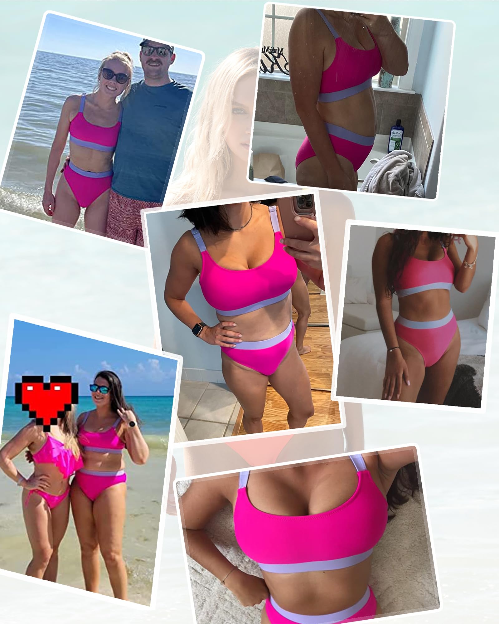 ZINPRETTY Women's High Waisted Bikini Set - Color Block Swimwear 2 Piece Bathing Suit with Tummy Control for Sporty Teens | Beach, Pool & Summer Vacation Outfits