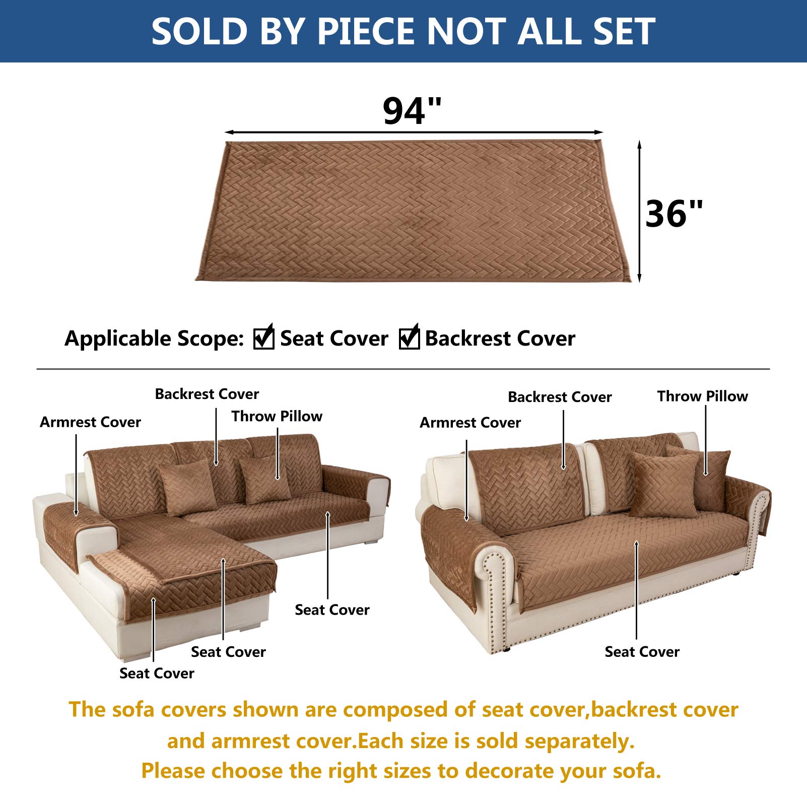 Eismodra 3-Piece Anti-Slip Sectional Sofa Cover for Pets & Kids - Brown 36