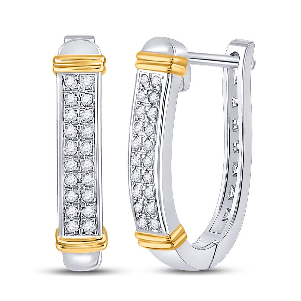 10K Two-Tone Gold Women's Round Diamond Oblong Hoop Earrings - 1/6 CTTW | Elegant Dangle Earrings for Wedding, Party & Everyday Wear