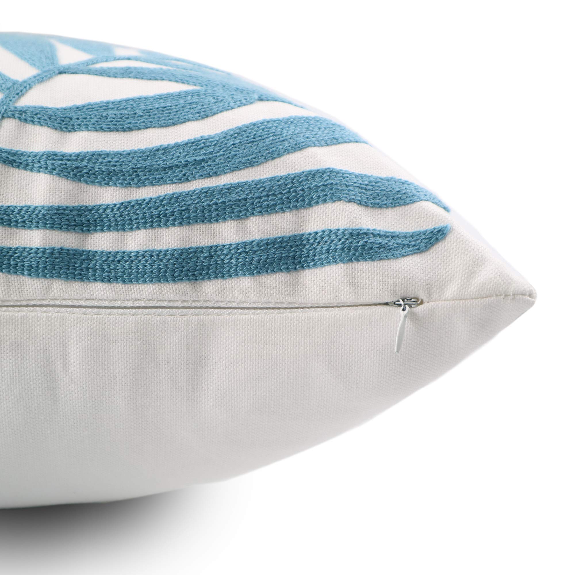 18x18 Light Blue Tropical Leaf Embroidery Throw Pillow Cover - 100% Cotton Cushion Cover for Sofa, Couch & Floor - Monstera Leaf Design Home Décor - Perfect for Living Room, Bedroom & Boho Style Decor (1 Piece)