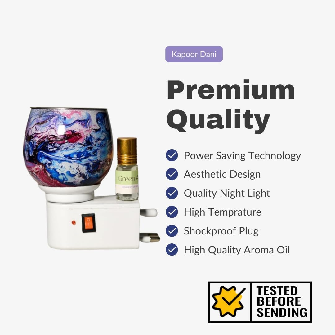 Premium Ceramic Aroma Diffuser with Essential Oils - Multi-Functional Kapoor Dani Night Lamp & Camphor Burner for Home Fragrance (Includes Free 100ml Aroma Oil) - Design 3, Medium Size | Perfect for Bedroom, Yoga Studio & Aromatherapy Sessions