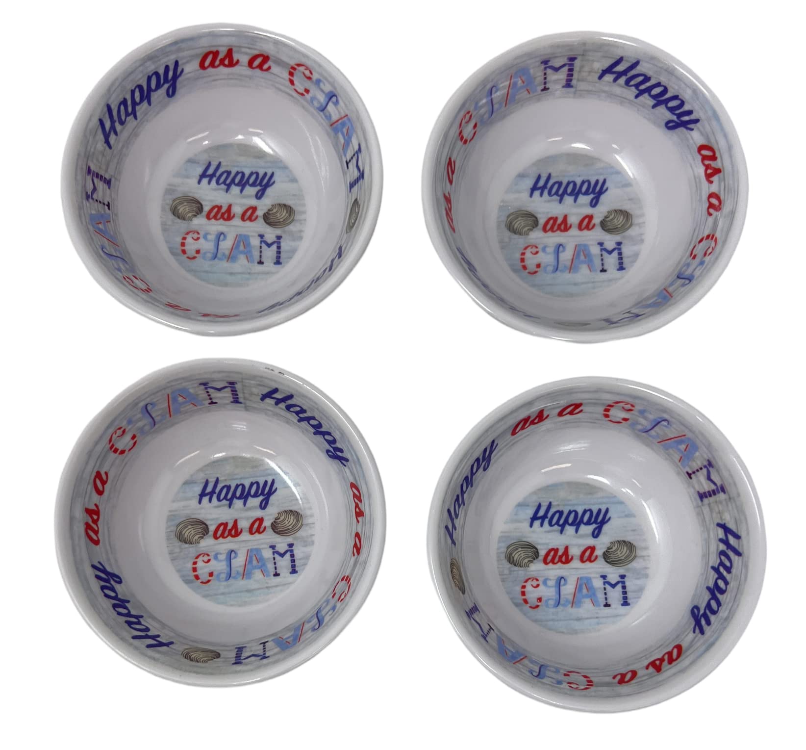 Happy as a Clam Seafood Style Melamine Butter Dishes Set of 4 - Perfect for Beach Picnics, Seafood Restaurants & Coastal Kitchen Decor