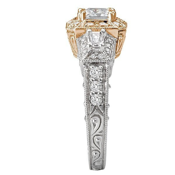 14KT 1/2 CTW Diamond Square Halo Vintage Engagement Ring Setting for 1 CT Princess Cut - Perfect for Wedding, Proposal & Anniversary Gifts