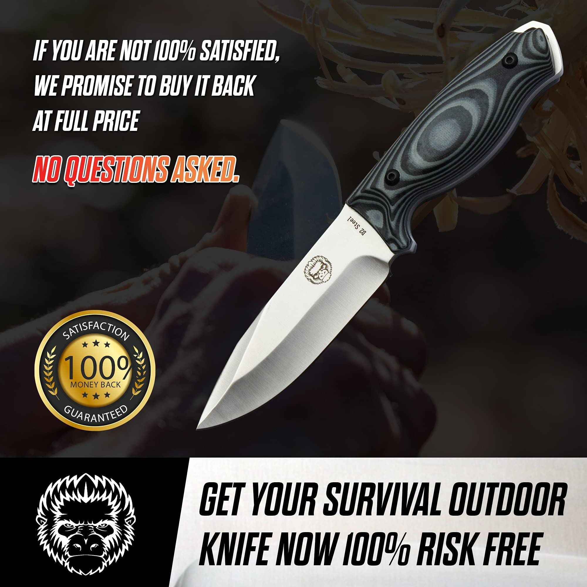 Premium 1095 High Carbon Steel Survival Knife & D2 Damascus Steel Knife Set - Outdoor Camping, Hunting, Bushcraft, and Emergency Preparedness Gear
