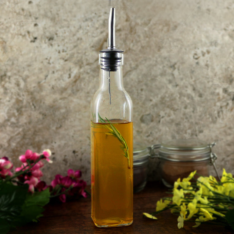 BarConic® Antique Style 8oz Square Glass Bottle for Oil, Vinegar & Mixing - Perfect for Kitchen, Dining Table & Gourmet Food Presentation