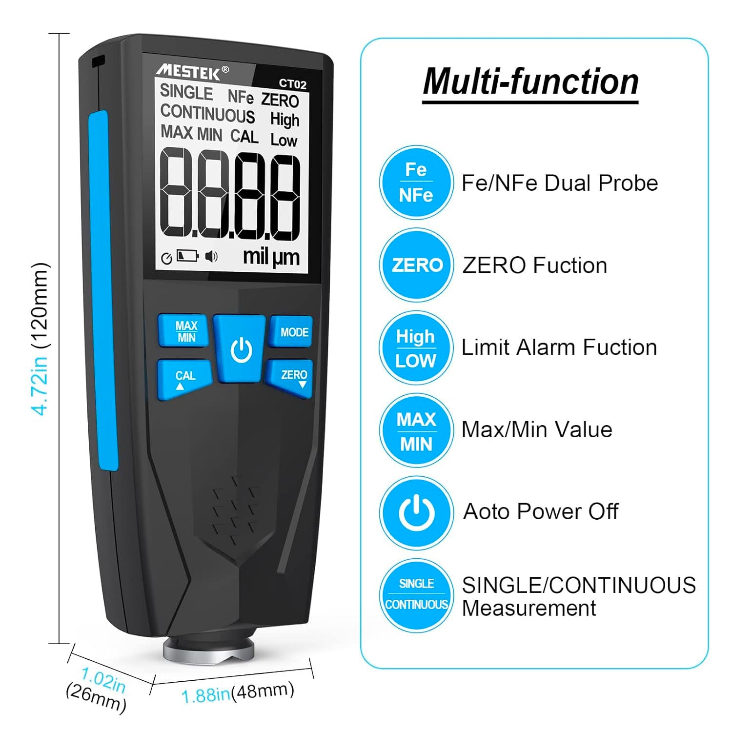 Digital Coating Thickness Gauge - Non-Destructive Paint & Powder Coating Measurement Tool for Automotive, Metal & Wood Surfaces | Perfect for Quality Control & Industrial Inspections
