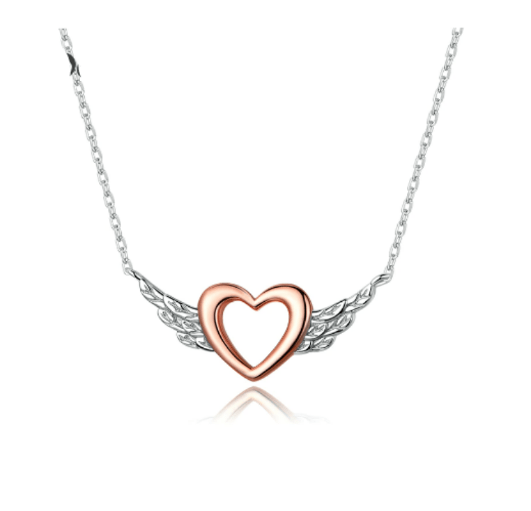 Elegant Heart Wing Silver & Rose Gold Pendant Necklace for Women - Perfect Gift for Valentine's Day, Anniversary & Special Occasions