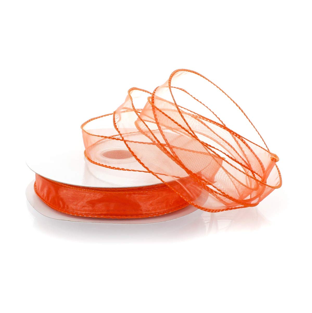 7/8 Inch Wired Sheer Organza Ribbon - Orange, 10 Yards for Gift Wrapping, Wedding Decorations & DIY Crafts