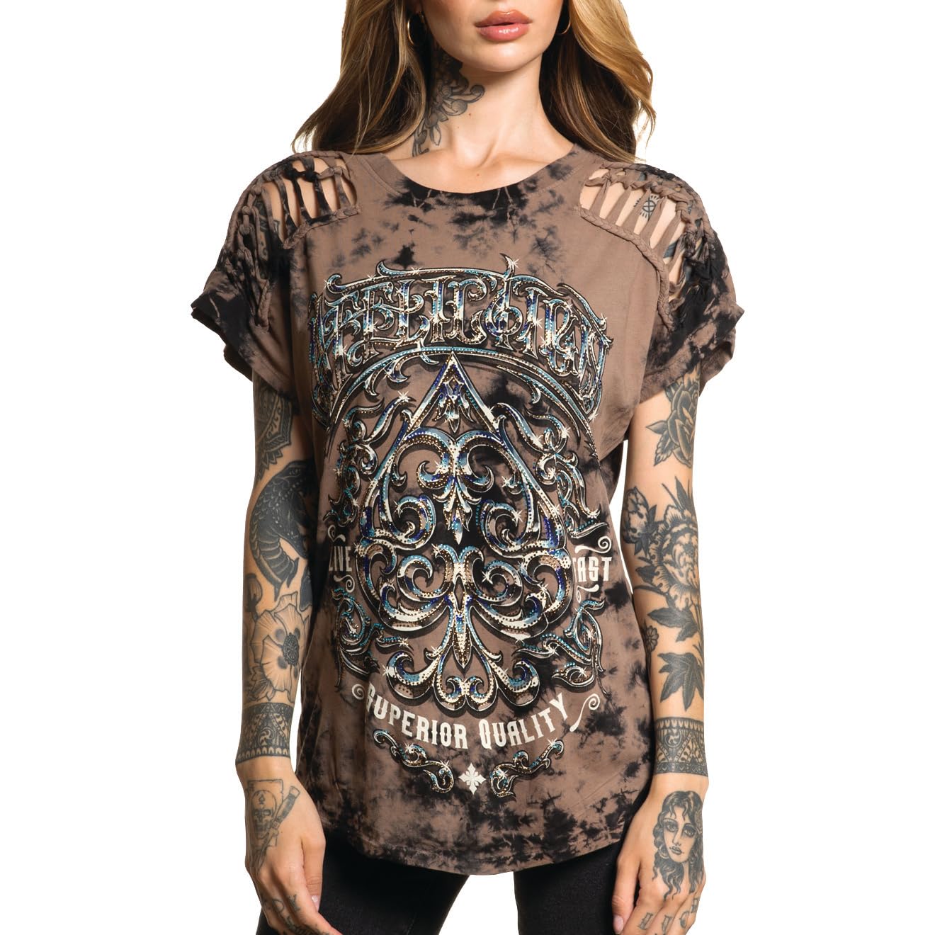 Affliction Women's Rhinestone Bling T-Shirts & Tops - Stylish Graphic Tees for Casual Wear, Night Out, and Party Outfits