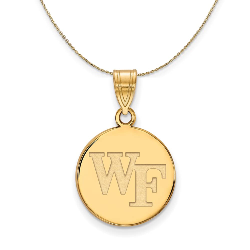14k Yellow Gold Black Bow Wake Forest University 'WF' Disc Necklace - Perfect for Graduation Gifts & Alumni Pride