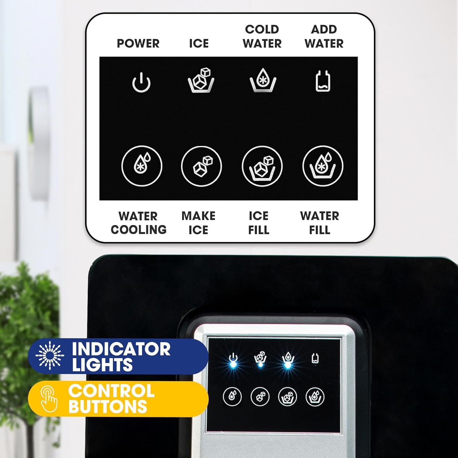 2-in-1 Bottom Loading Water Cooler Dispenser with Ice Maker - 5 Gallon Bottle Capacity, Cold & Room Temperature Water, 18LBS/24H Ice Production, Touch Control Panel, UL Certified - Perfect for Home, Office, or Commercial Use