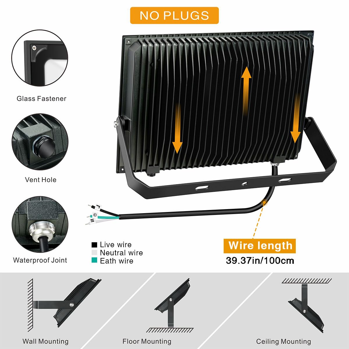 SOLLA 100W LED Flood Light 2 Pack - 10000LM 6000K Daylight White Waterproof Outdoor Floodlight for Yard, Garden, Garage, Rooftop - Bright Security & Landscape Lighting for Patio, Driveway, Warehouse & Backyard