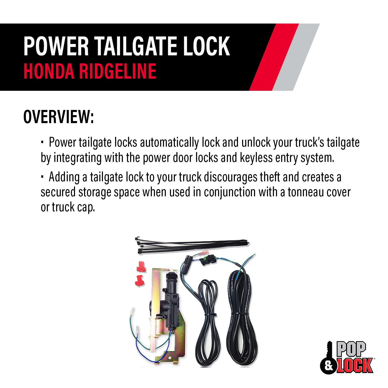 Pop & Lock PL8630 Power Upgrade Tailgate Lock Kit - Compatible with Honda Ridgeline 2005-2019 Models | Secure Truck Bed & Cargo Protection for Camping, Work & Outdoor Adventures
