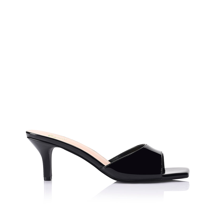 Taylor Kitten Heel Mules - Black Patent Leather Slip-On Shoes for Women | Comfortable Low Heel Dress Shoes for Office, Party & Special Occasions