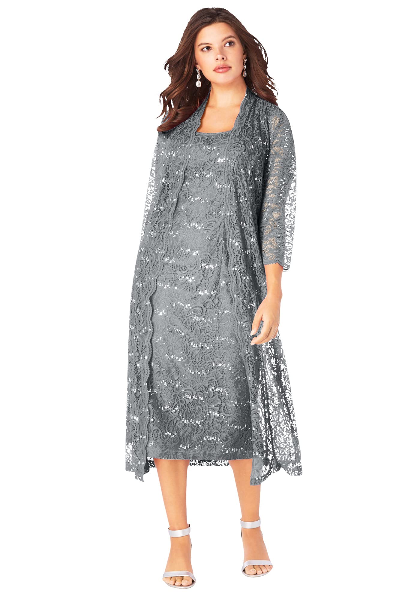 Romantic Plus Size Sequin Lace Jacket Dress for Women - Elegant Evening Gowns for Parties, Weddings & Special Occasions