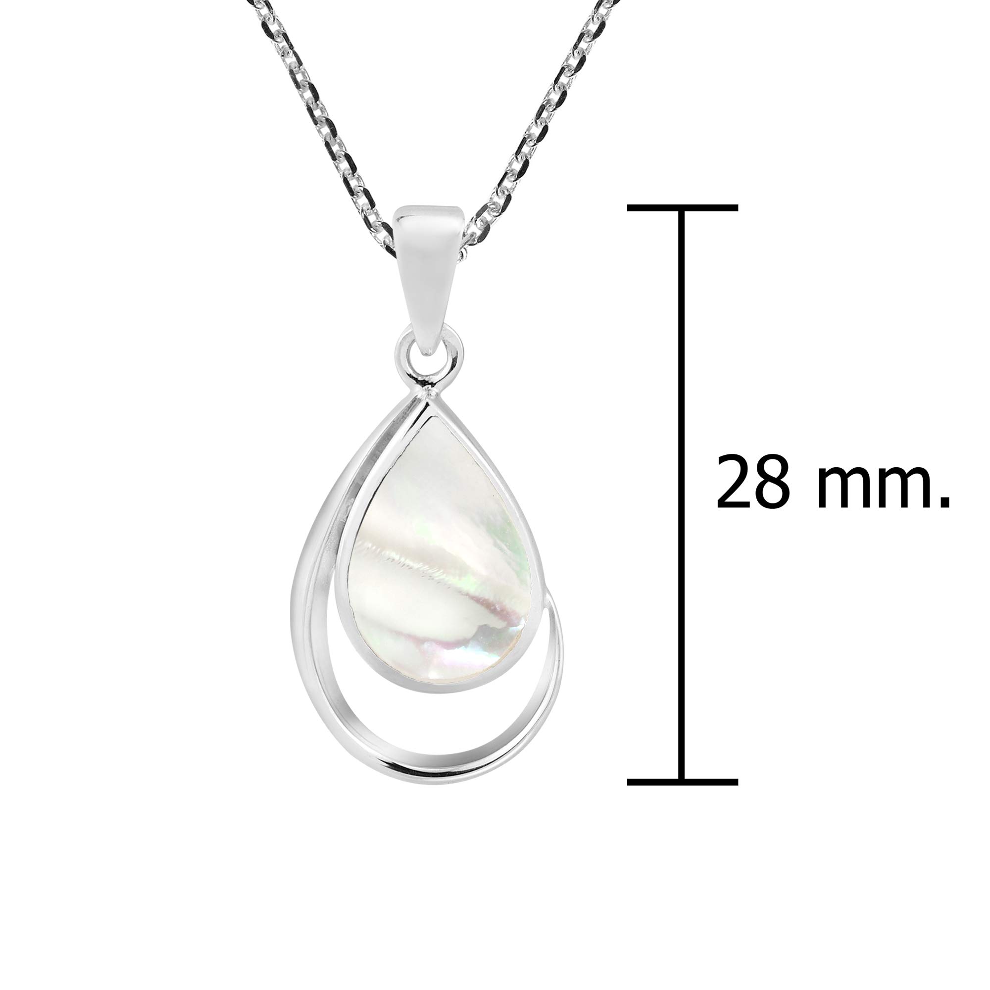 AeraVida Classic Teardrop Mother of Pearl .925 Sterling Silver Pendant Necklace for Women - 18 Inch Chain, Elegant White Stone Jewelry Gift for Birthday, Anniversary & Special Occasions | Perfect for Weddings, Parties & Everyday Wear