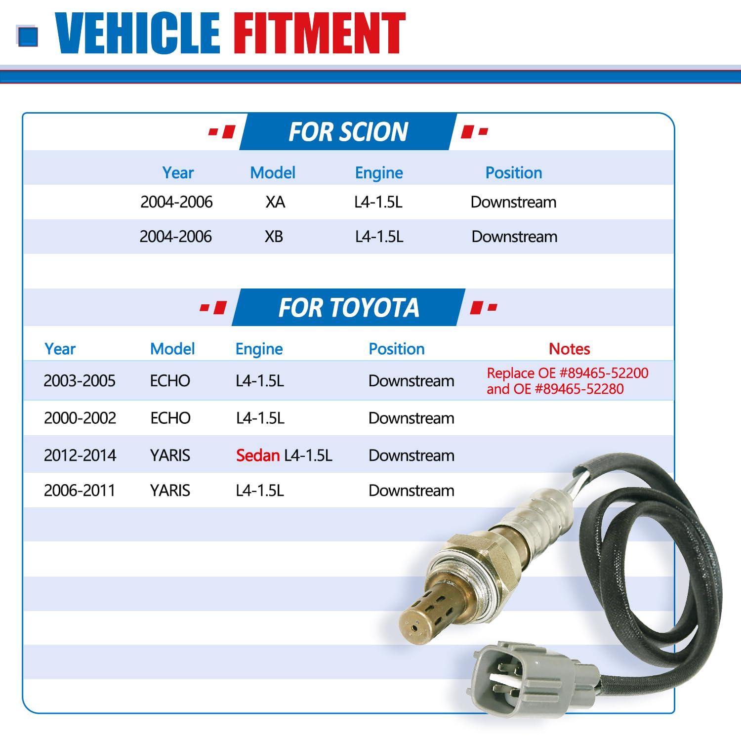 1Pc Downstream Oxygen O2 Sensor Replacement for Toyota 2000-2011 Echo & Yaris, Scion 2004-2006 XA & XB (L4 1.5L) - Compatible with Part #234-4069 - Improve Fuel Efficiency & Engine Performance - Perfect for City Driving & Highway Commutes