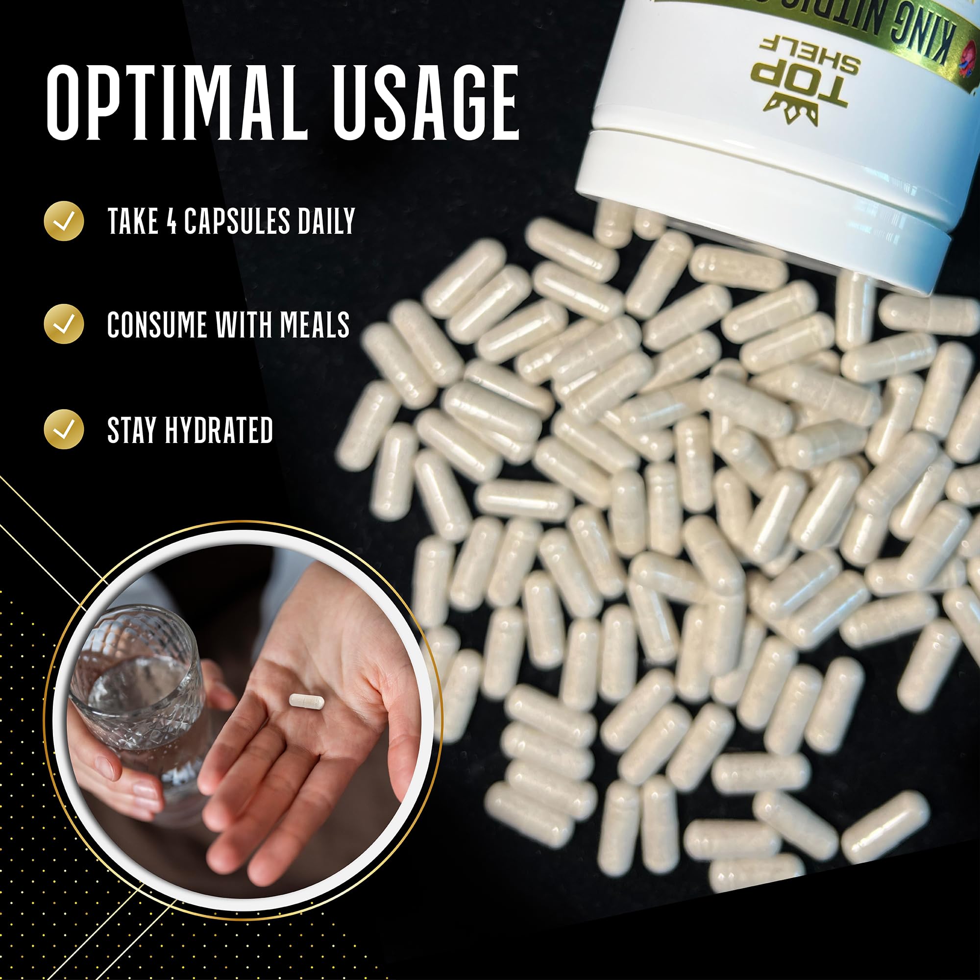 Top Shelf Grind Nitric Oxide Booster for Men - 6-in-1 Supplement for Blood Flow, Stamina, Strength, Energy & Endurance | 120 Capsules | Pre-Workout & Athletic Performance Enhancer