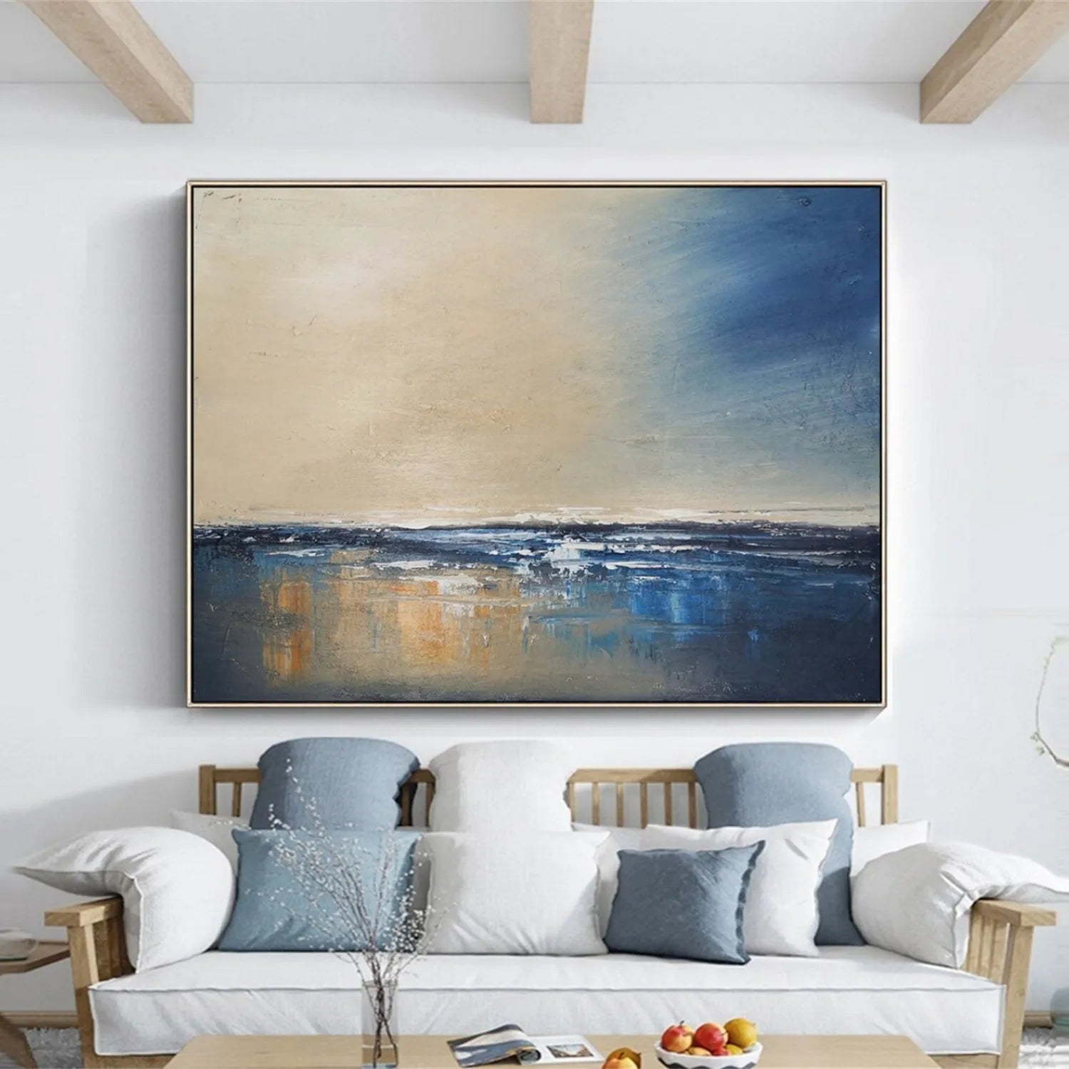 Ocean and Sky Painting #OS178 - Handmade Canvas Wall Art for Home Decor, Office, Living Room, Bedroom | Coastal Landscape Artwork