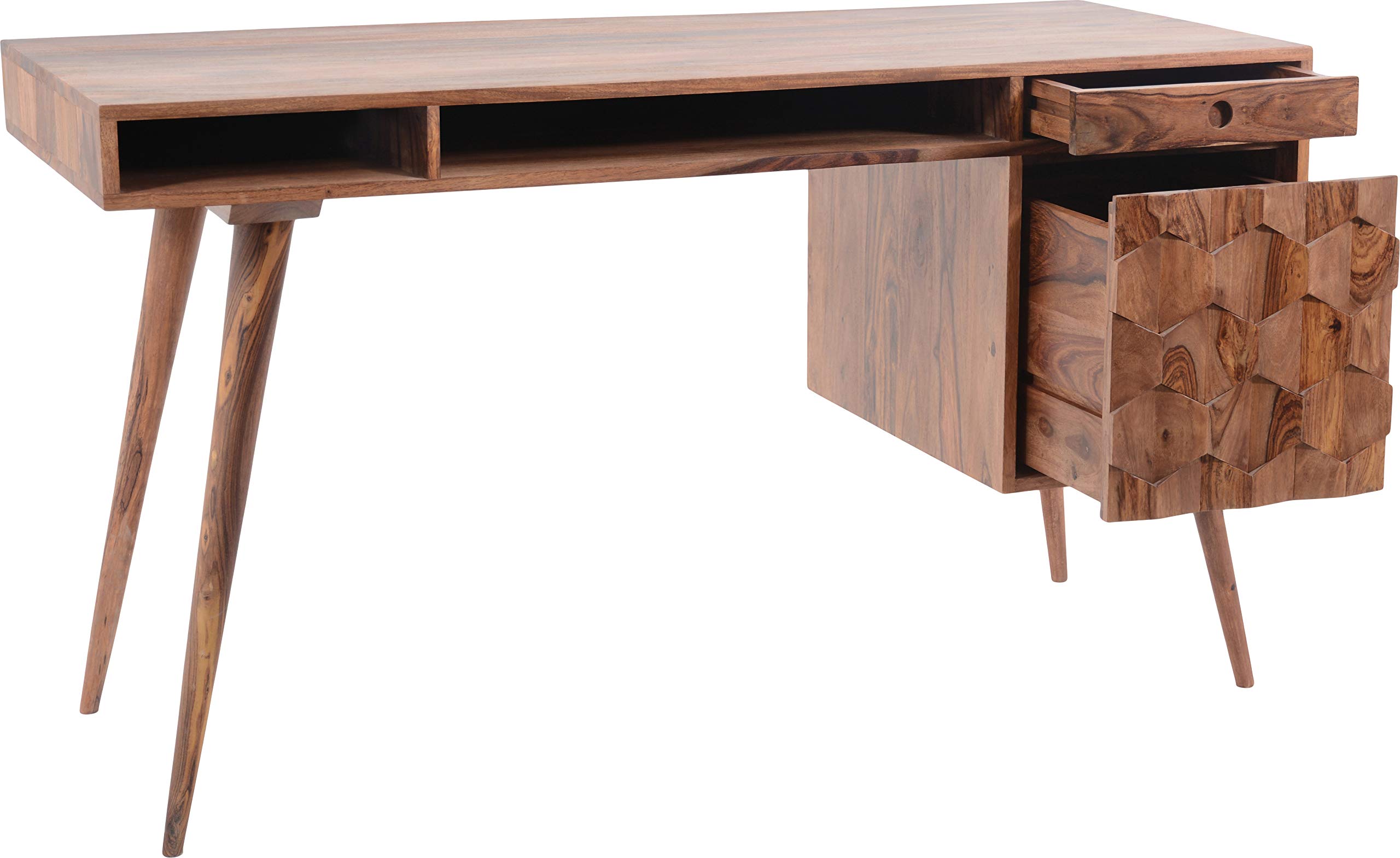 Moe's Home Collection Sheesham Wood O2 Desk - Natural Finish Modern Writing Desk for Home Office, Study & Workspace