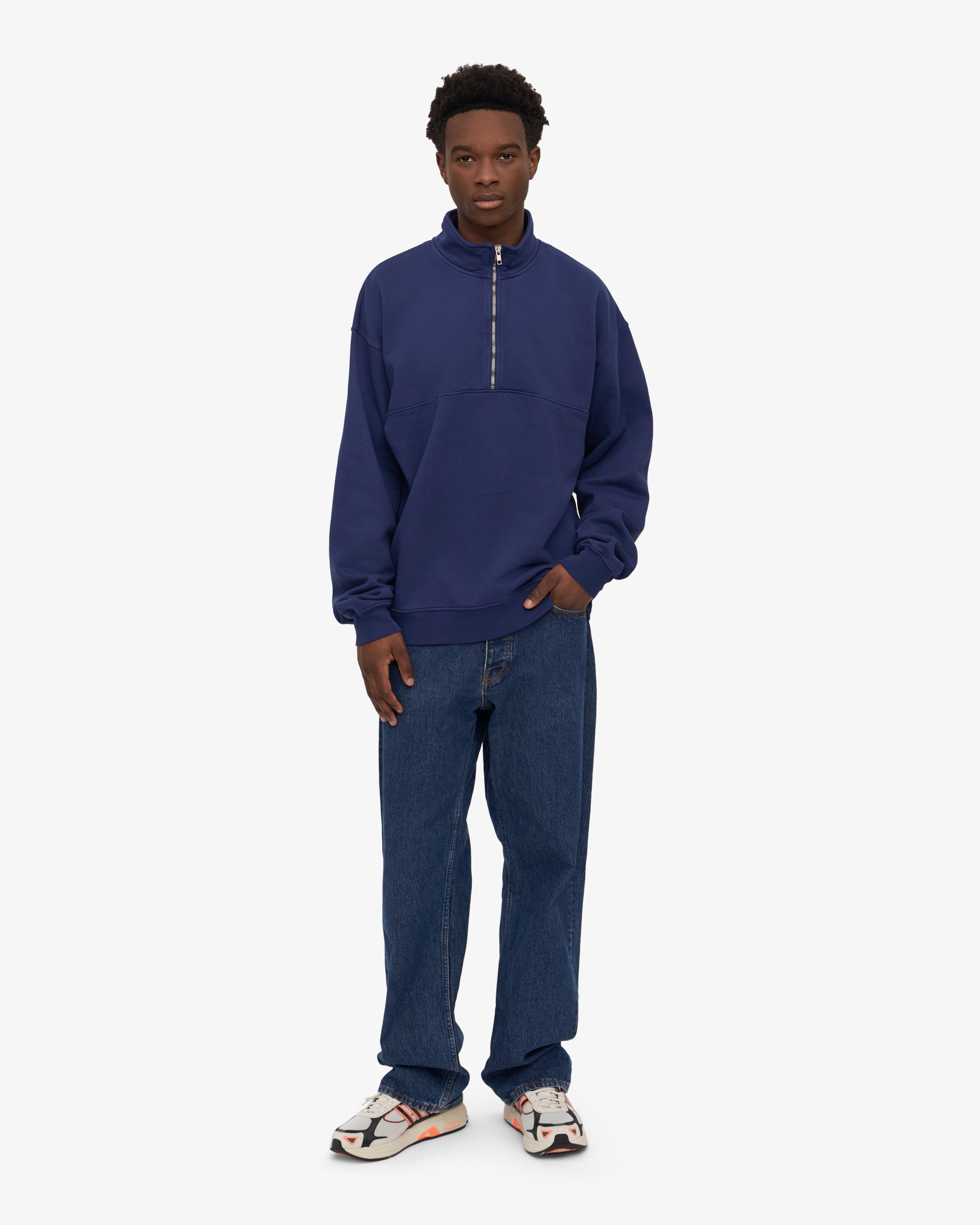 Organic Quarter Zip Sweater for Men - Soft & Breathable Marine Blue Pullover - Perfect for Casual Wear, Outdoor Activities & Layering in Cool Weather