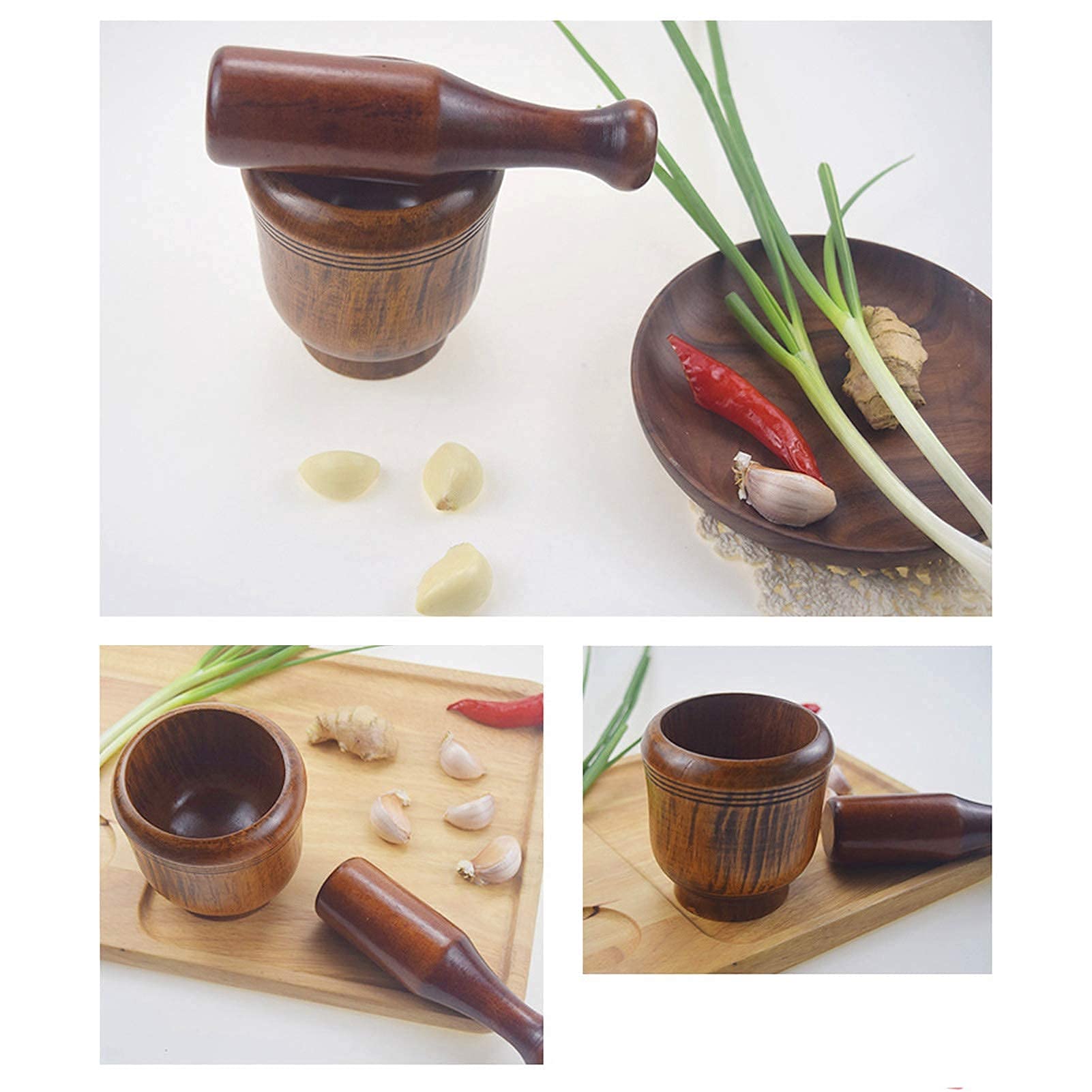 Premium Wooden Mortar and Pestle Set - Handcrafted Garlic Masher & Spice Grinder for Kitchen - Perfect for Crushing Garlic, Ginger, Herbs & Spices - Ideal for Cooking, Baking & Making Fresh Pesto
