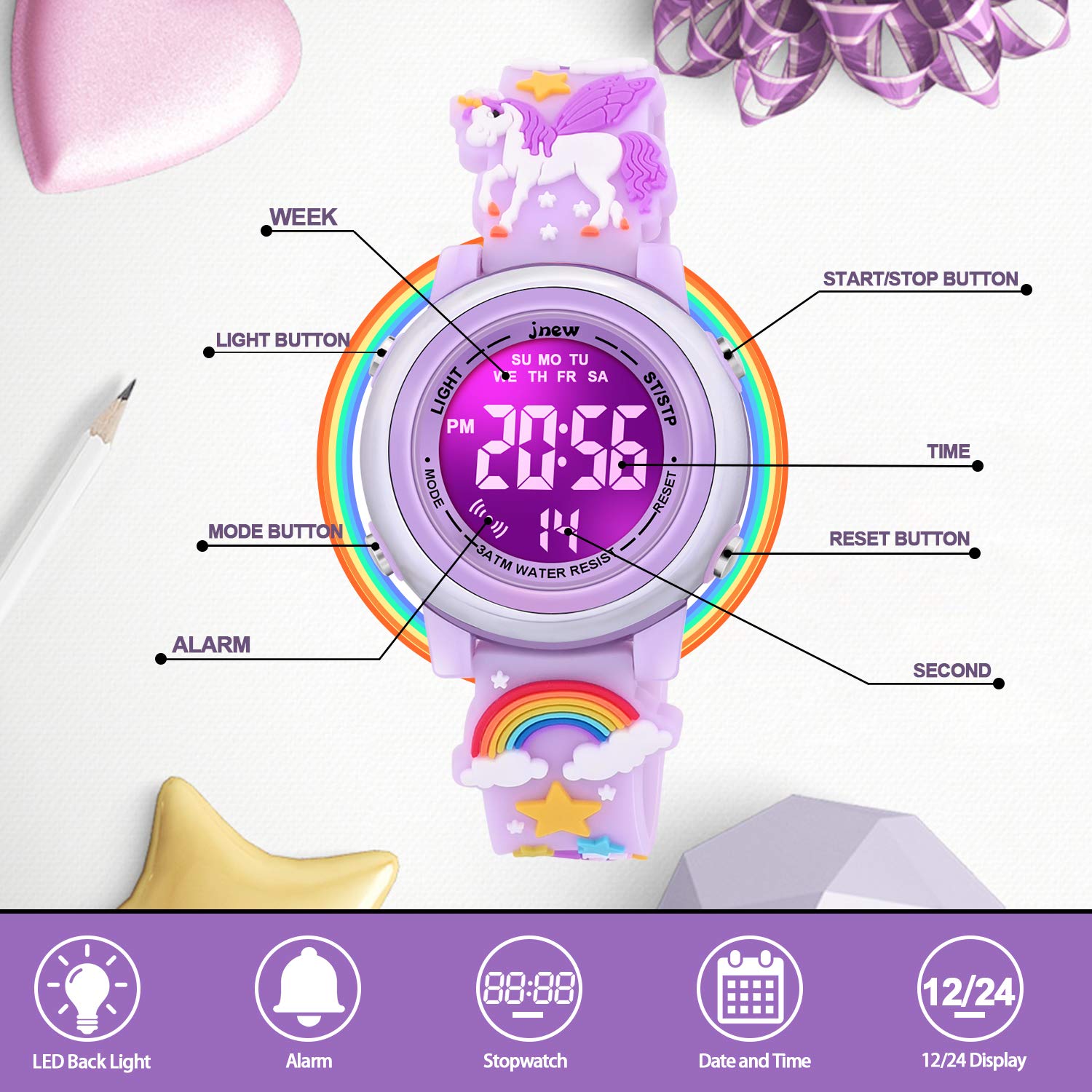 3D Cartoon Waterproof Digital Watches for Girls with Alarm - Best Birthday Gifts for 3-12 Year Old Girls - Perfect for School, Swimming & Outdoor Play
