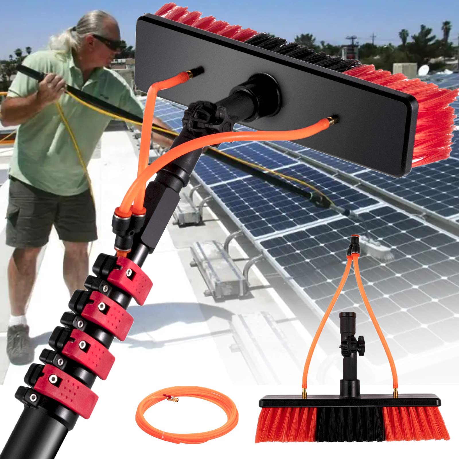 **18FT Water Fed Pole Kit with Brush - Solar Panel & Window Cleaning Tool for Outdoor Use, Extendable to 5.4M - Perfect for High Windows, Glass Surfaces & Rooftop Maintenance**