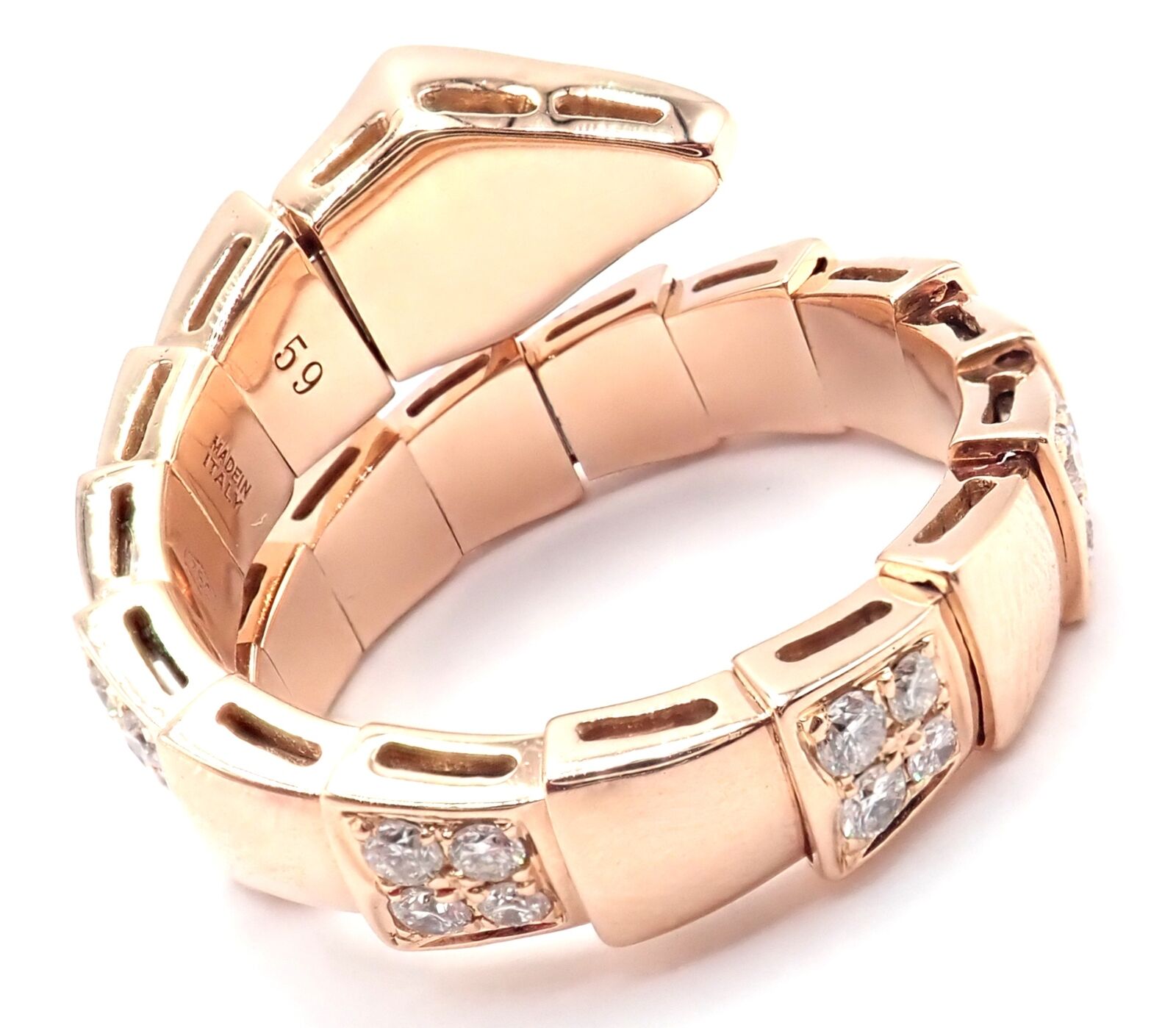 Authentic Bulgari Bvlgari Serpenti Viper 18k Rose Gold Diamond Ring Size 8.75 - Luxury Jewelry for Women, Perfect for Weddings, Anniversaries & Special Occasions