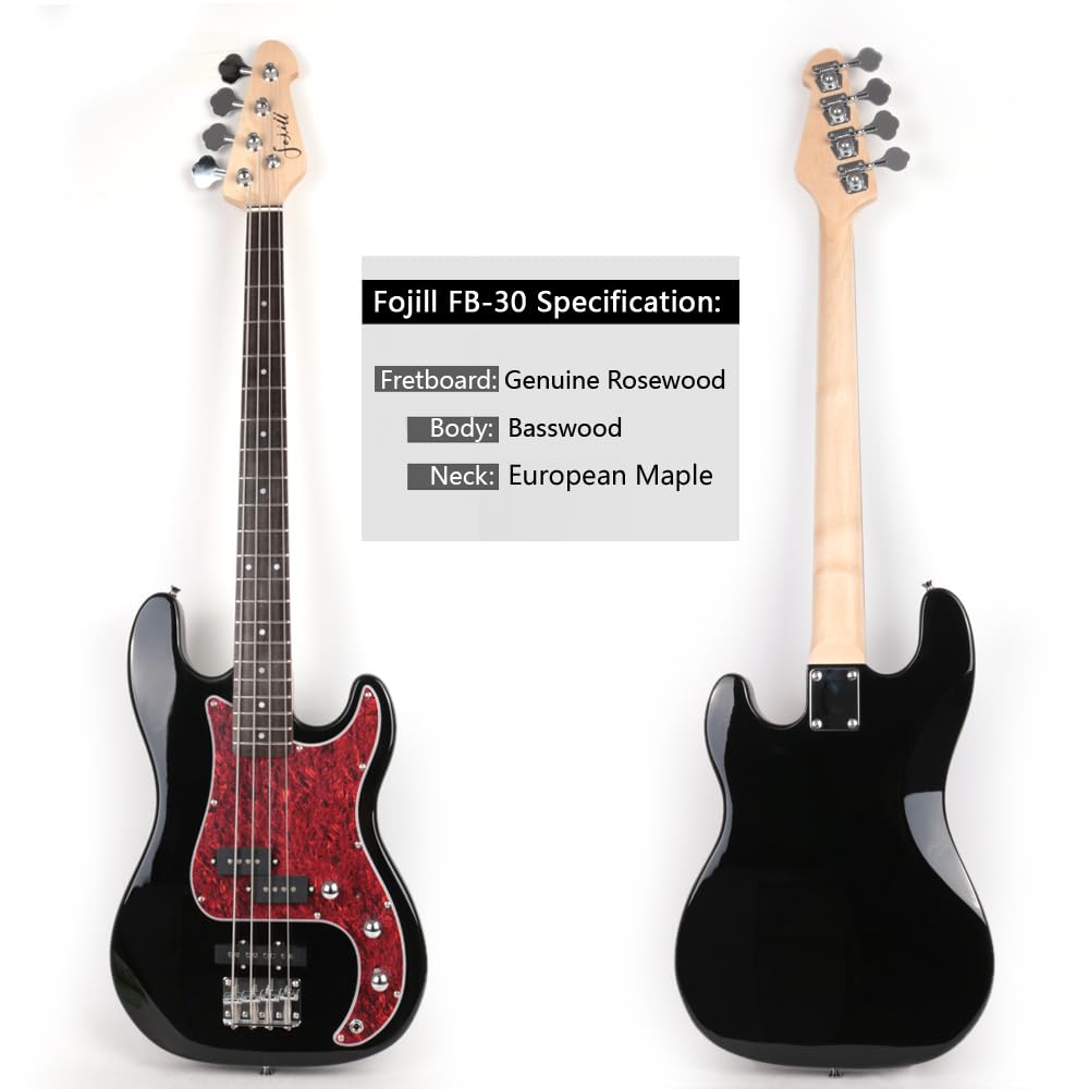 **Full Size 4-String Electric Bass Guitar Starter Kit with 10W Amp, Gig Bag, Picks, Capo & Noise-Free Cable – Perfect for Beginners & Practice Sessions (Black)**