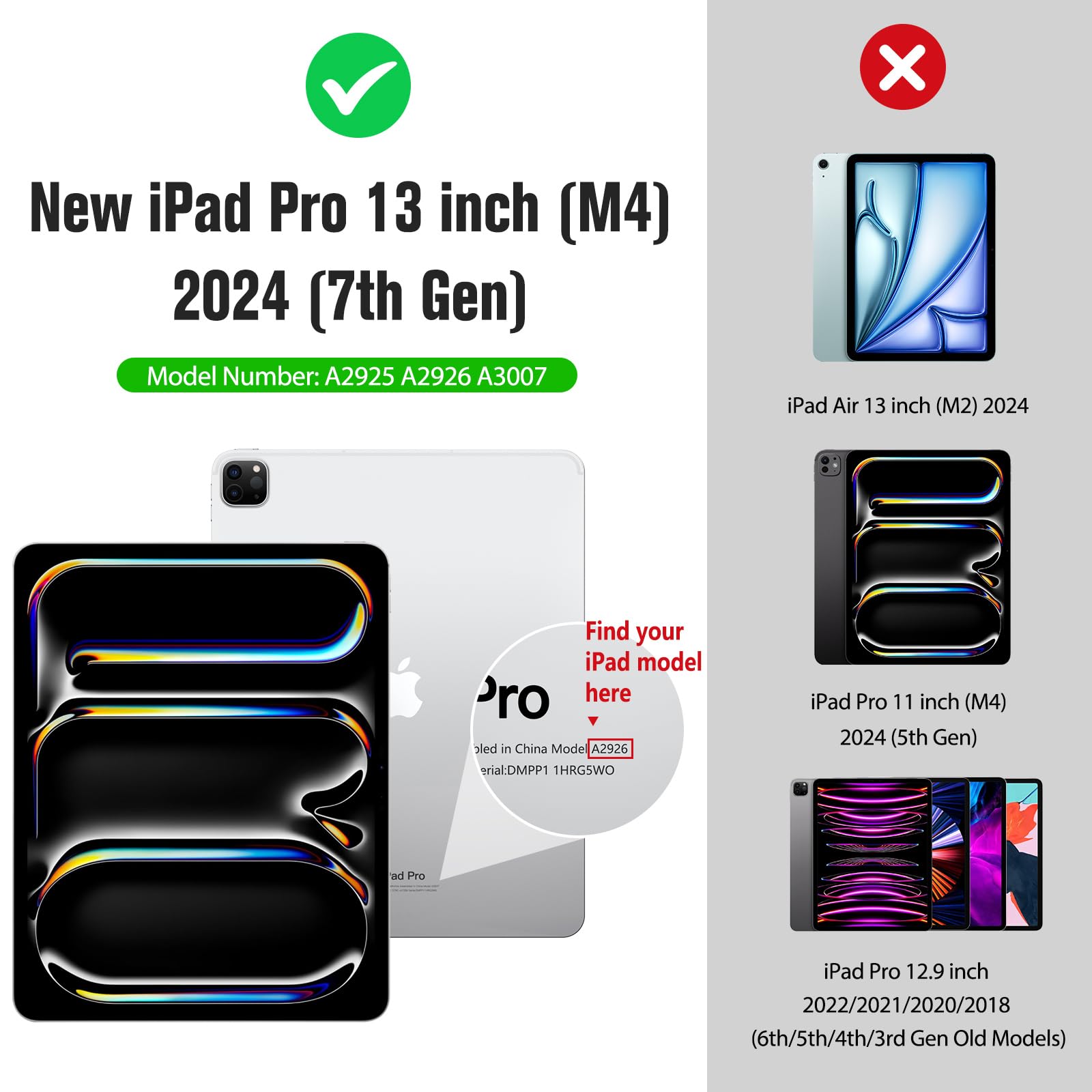 MoKo iPad Pro 13 Inch Case 2024 M4 (7th Generation) with Pencil Holder - Built-in Screen Protector, Clear Back Cover & Magnetic Multi-Angle Stand - Protective Case for iPad Pro 13 M4 (Perfect for Work, Study, and Travel) - Black