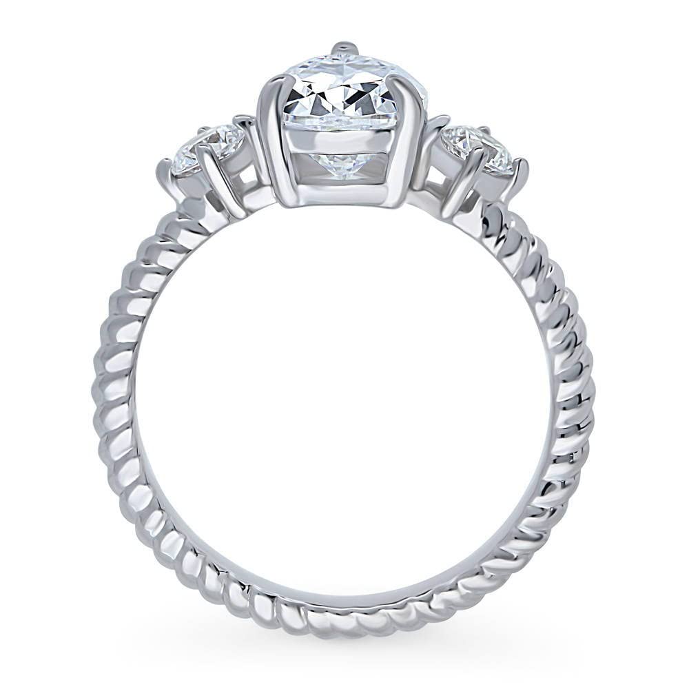 BERRICLE Sterling Silver 3-Stone Pear Cut Cubic Zirconia Engagement Ring for Women, 1.8 Carat CZ Wedding Band, Rhodium Plated, Size 4-10 - Perfect for Proposals, Anniversaries & Bridal Jewelry