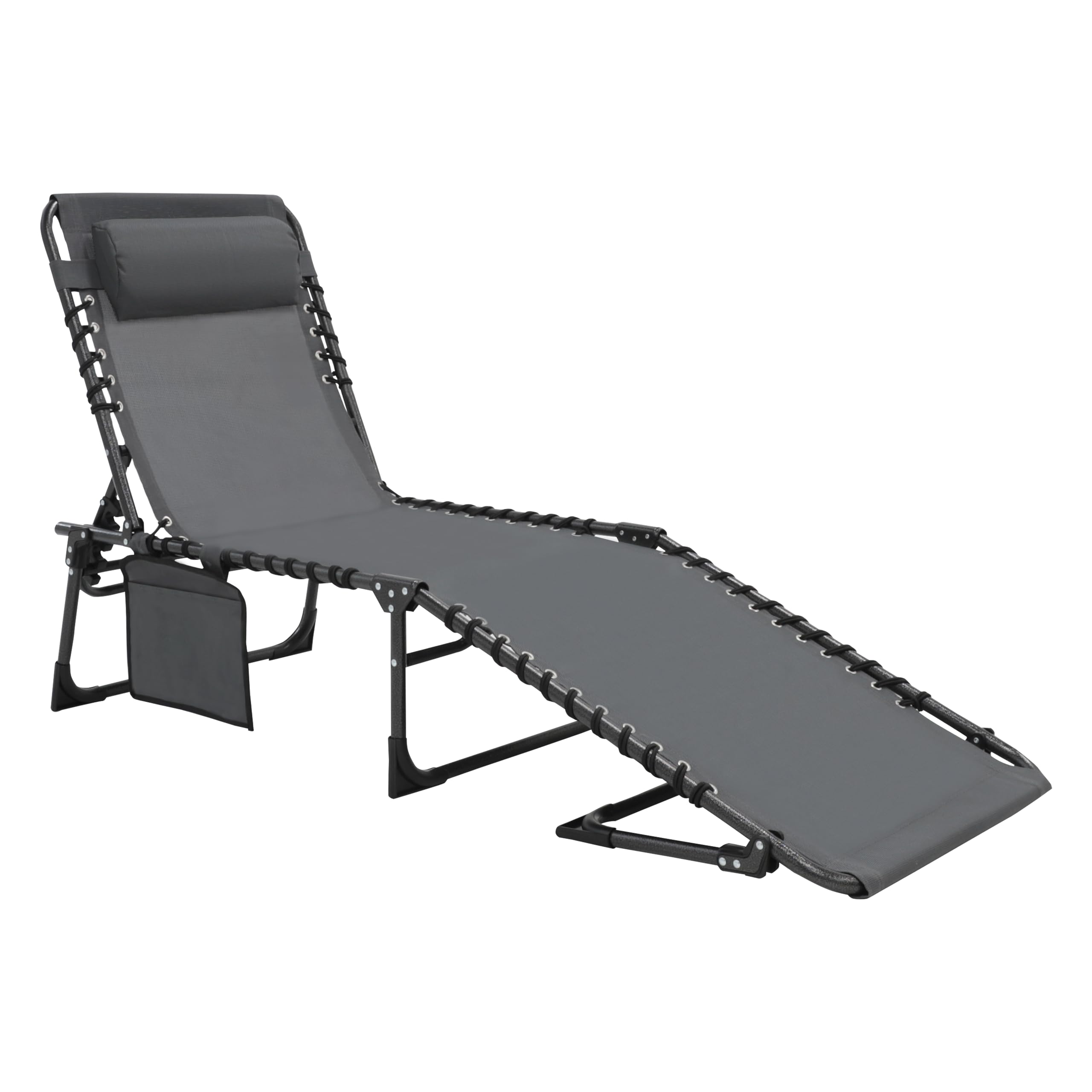 VEIKOU 5-Position Adjustable Chaise Lounge Chair - Upgraded Folding Outdoor Sun Lounger for Patio, Pool, Beach & Lawn - Deep Grey - Perfect for Sunbathing, Relaxing & Outdoor Lounging