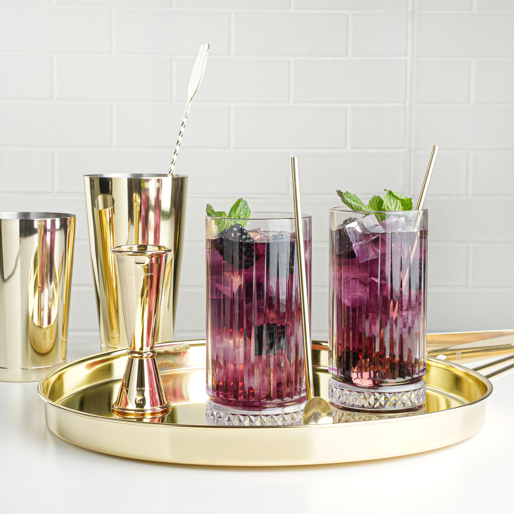 Bar Lux Gold Plated Stainless Steel Julep Spoon Straws - Set of 2 (7.5 Inches) - Elegant Cocktail Stirrers for Mint Juleps, Iced Coffee & Bar Accessories - Perfect for Home Bars, Parties & Southern Entertaining