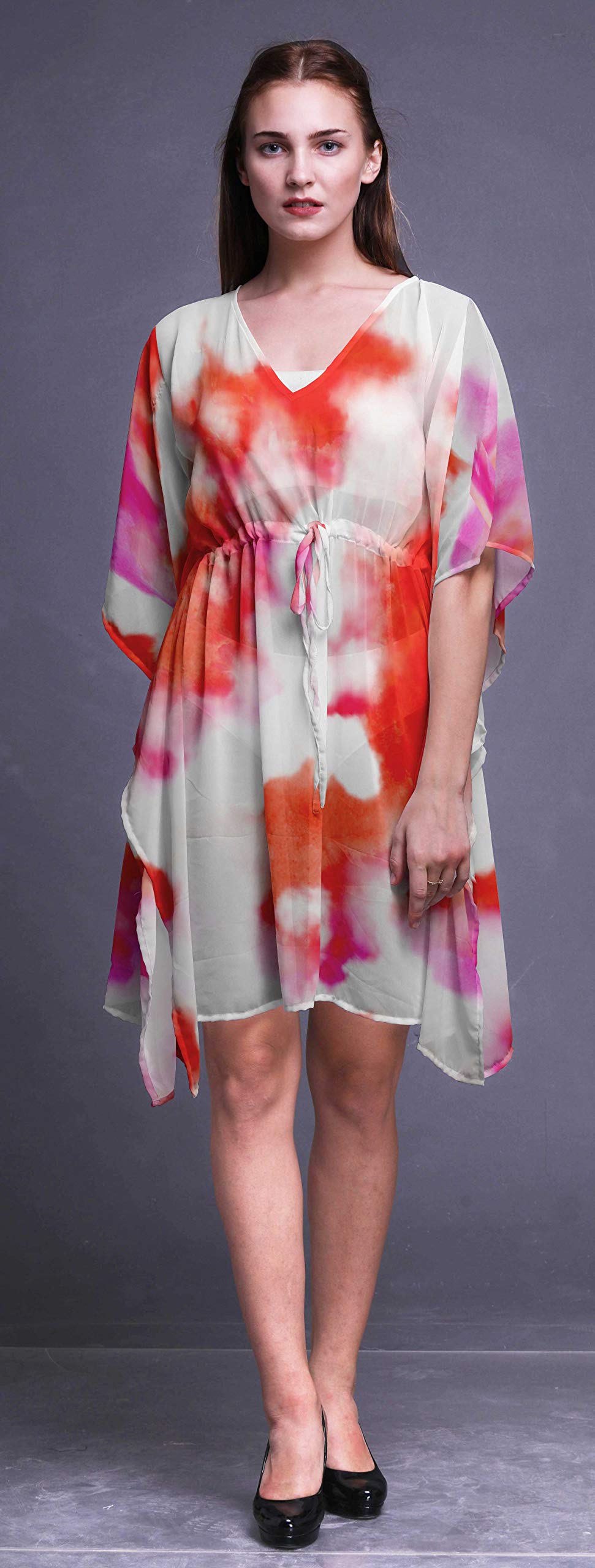 Bimba Women's Short Caftan Midi Dress - Beach Cover Up Swimwear, Summer Boho Kaftan for Poolside, Vacation & Resort Wear