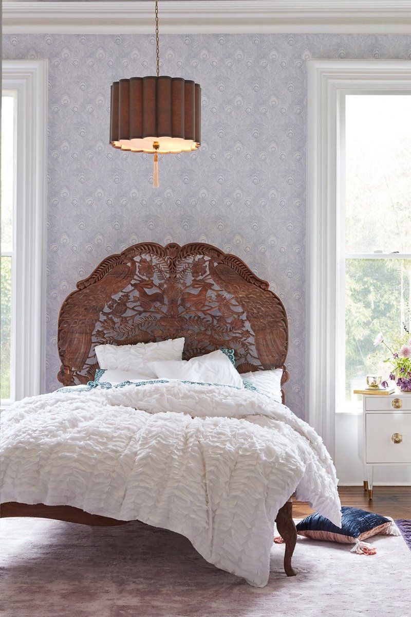 Hand Carved Peacock Woodland Bed - Custom Design Wooden King/Queen Size Bed with Intricate Carvings | Perfect for Master Bedroom, Guest Room or Luxury Hotel Decor