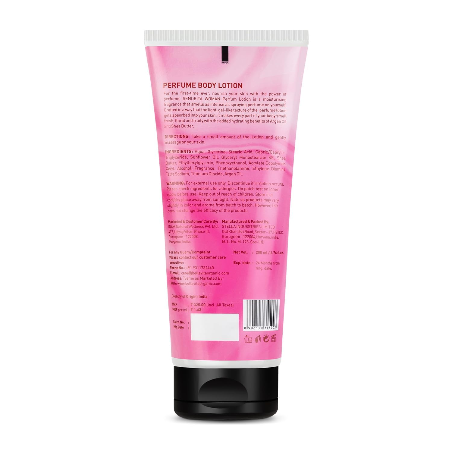 Bell'a Vit'a Luxury Senorita Women's Perfumed Body Lotion - Hydrating & Nourishing with Argan Oil & Shea Butter (200ml) for Soft, Supple & Healthy Skin | Perfect for Daily Moisturizing, Gift Giving & Special Occasions