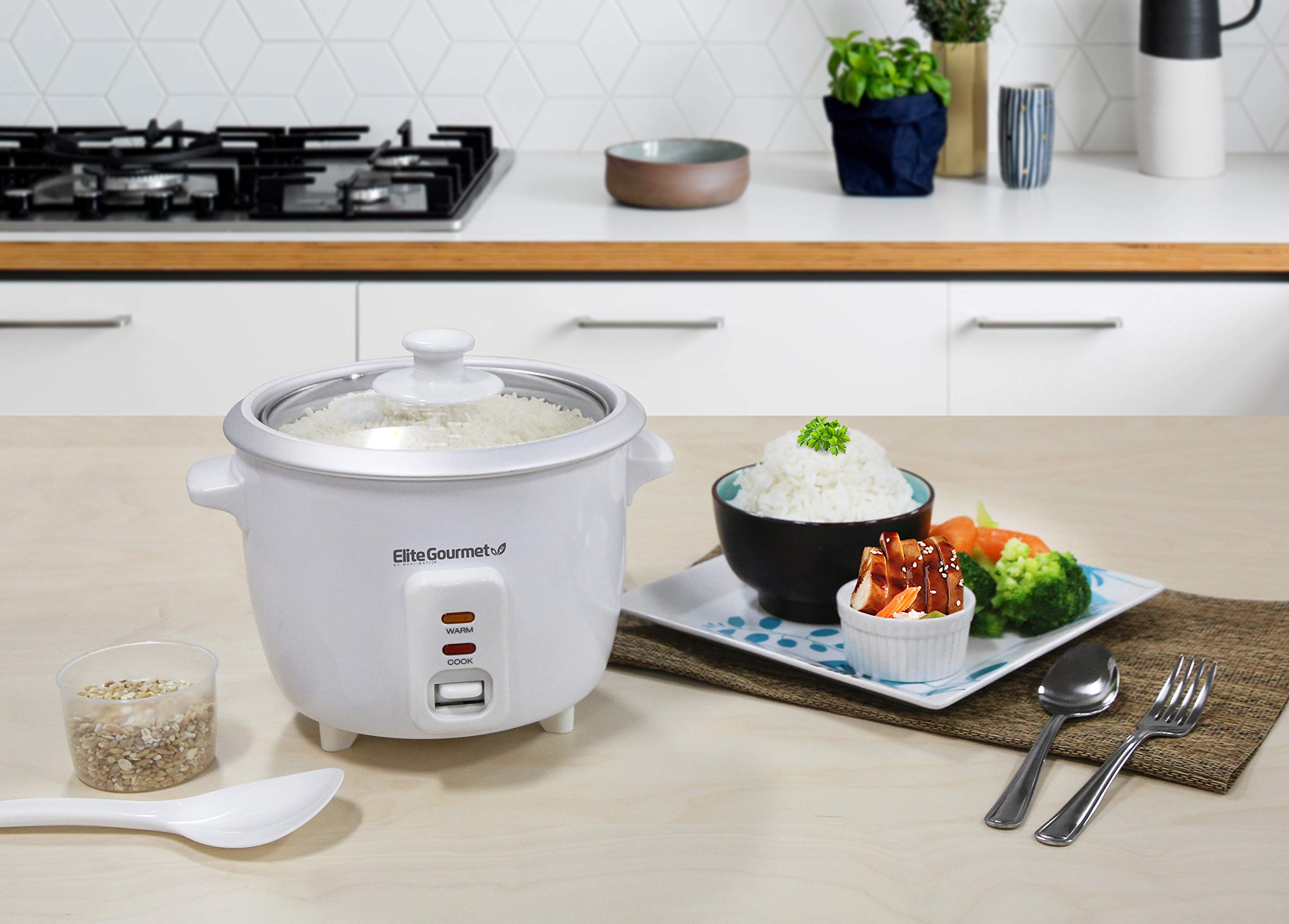 Elite Gourmet ERC-003 6-Cup Electric Rice Cooker with Automatic Keep Warm - Perfect for Cooking Rice, Soups, Stews, Grains & Hot Cereals - Ideal for Small Families, Dorms & Office Kitchens (White)