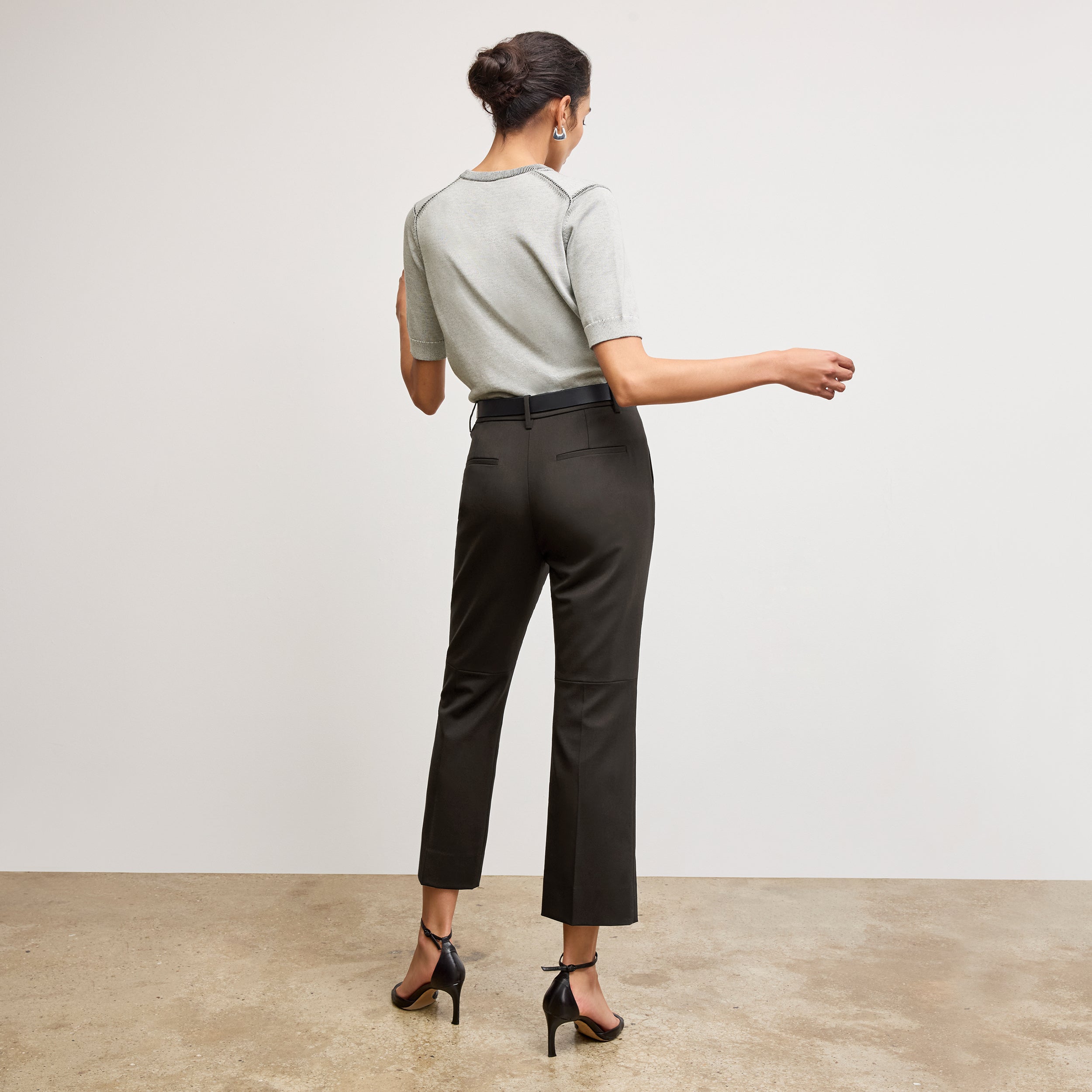 Tessa Kick Flare Trouser - Washable Wool Twill Pants for Women | Black | Office Wear & Casual Outfits