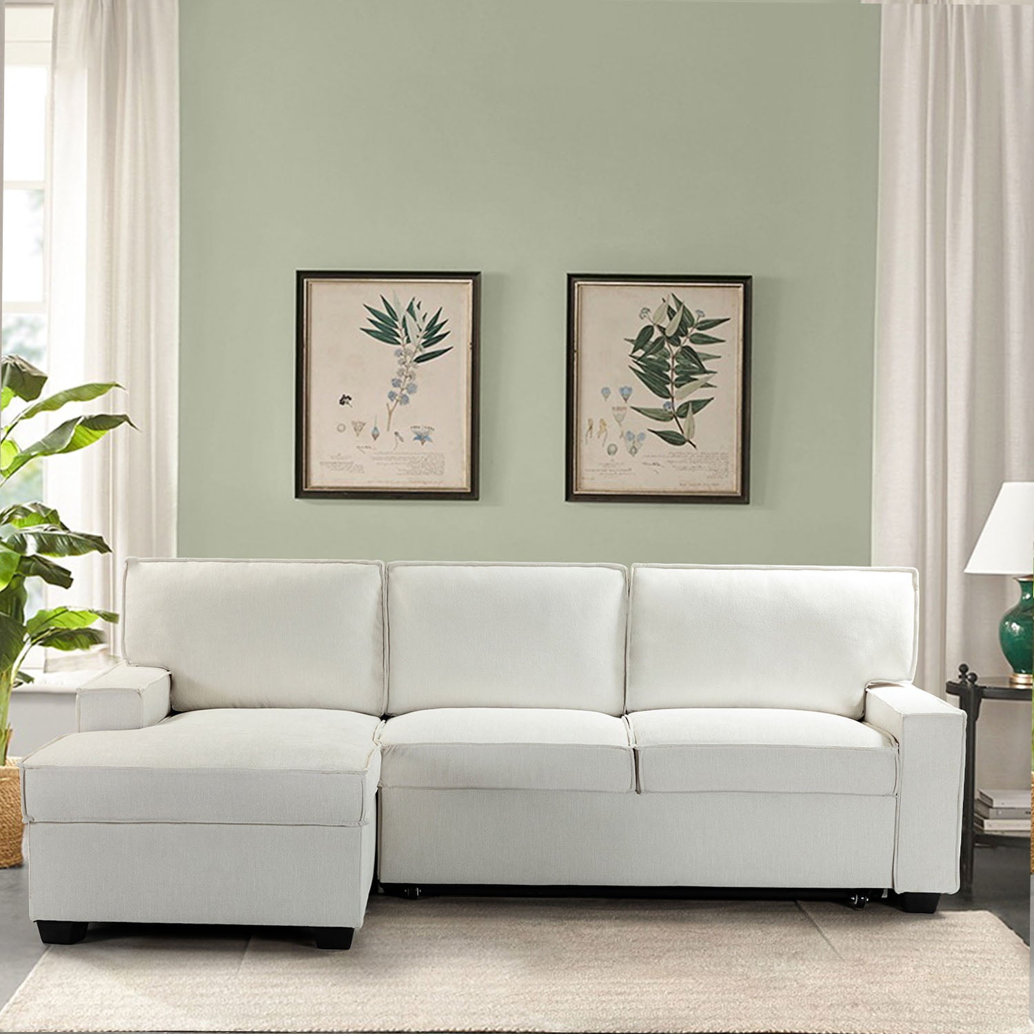 Sendera Upholstered Pull Out Sleeper Sofa & Chaise with Storage (Right) - Convertible Sectional Couch for Small Spaces - Perfect for Guest Room, Living Room & Studio Apartments