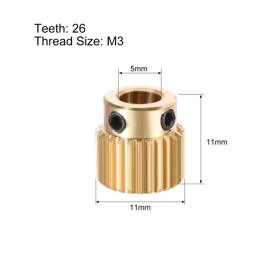 uxcell 26 Teeth Brass Drive Gear Extruder Wheel - 5mm Bore (2 Pack) - Perfect for 3D Printer Repairs & DIY CNC Machine Upgrades