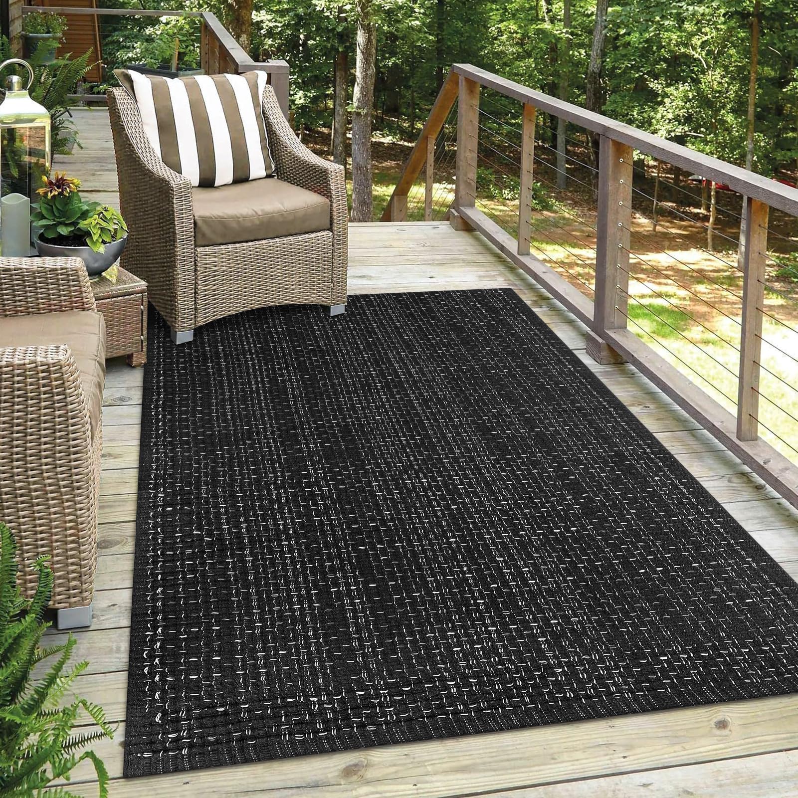 Seavish Modern 3'x5' Black Cotton Woven Area Rug - Farmhouse Style Neutral Decor for Bedroom, Living Room, Entryway, Patio & Doorway - Perfect for Laundry Room Mats, Bathroom Runners & Rustic Home Decor