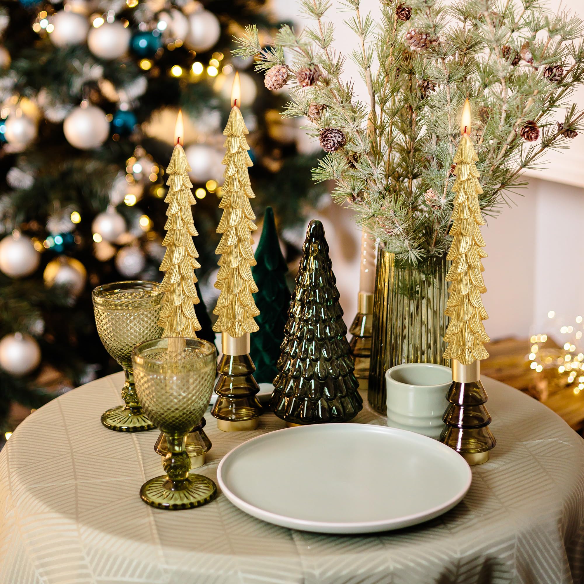 Gold Christmas Tree Candles - 10 Inch Unscented Tapers for Holiday Decor