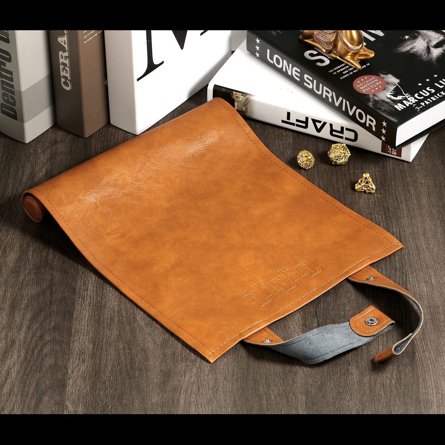 DNDND 2-in-1 Scroll Dice Mat - PU Leather & Velvet Gaming Mat for Dungeons & Dragons (DND D&D) | Dice Storage & Rolling Surface for Tabletop RPGs, Board Games & Roleplaying Adventures