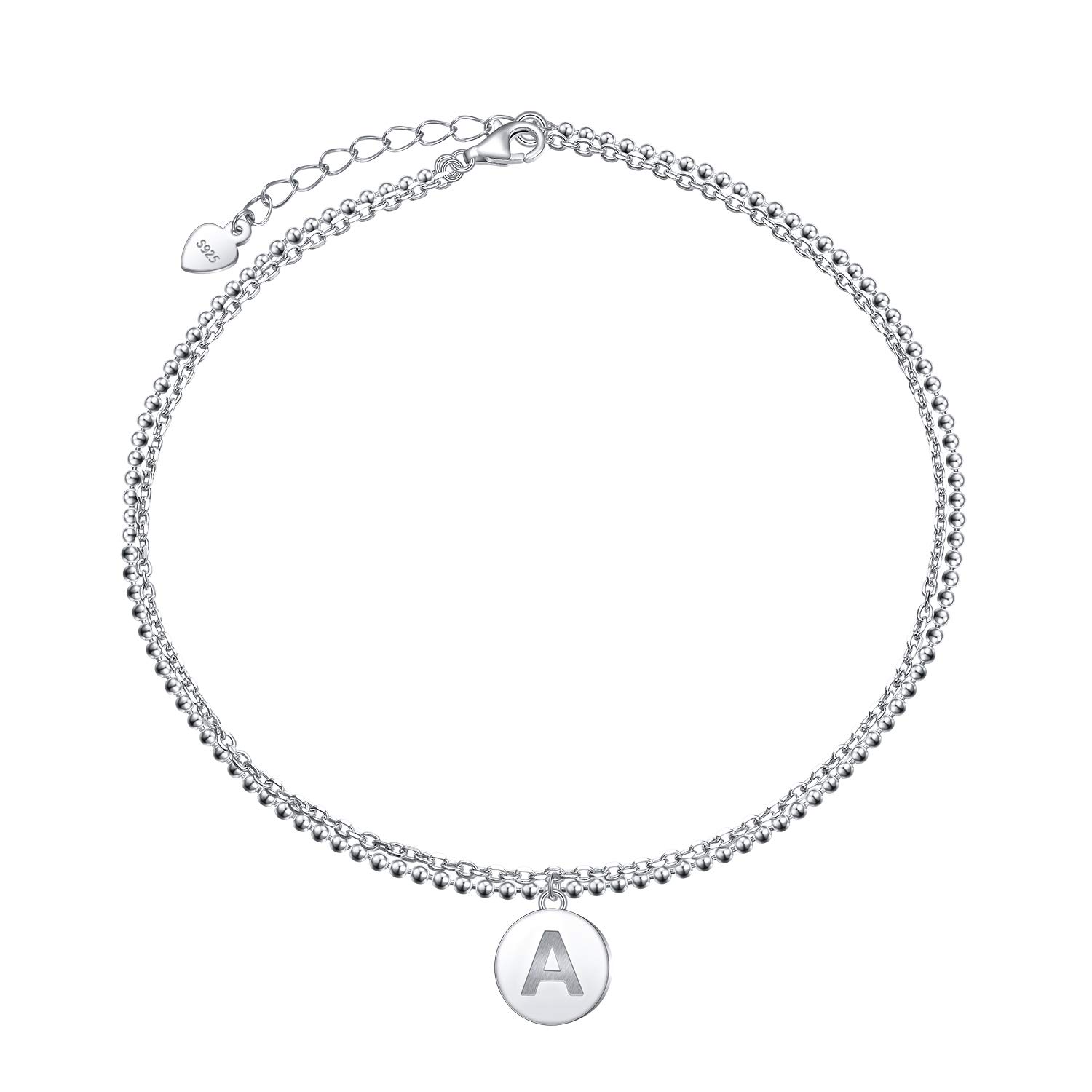 FLYOW Personalized Initial Anklet for Women - S925 Sterling Silver Adjustable Ankle Bracelet with Alphabet Letters - Perfect for Beach, Summer & Everyday Wear