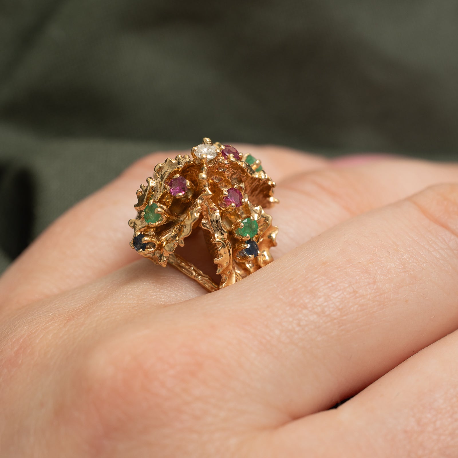 0.80ctw Multi Gemstone & Diamond Abstract Cocktail Ring - Size 5.25 | 0.09ct Diamond | Elegant Statement Jewelry for Parties & Special Occasions