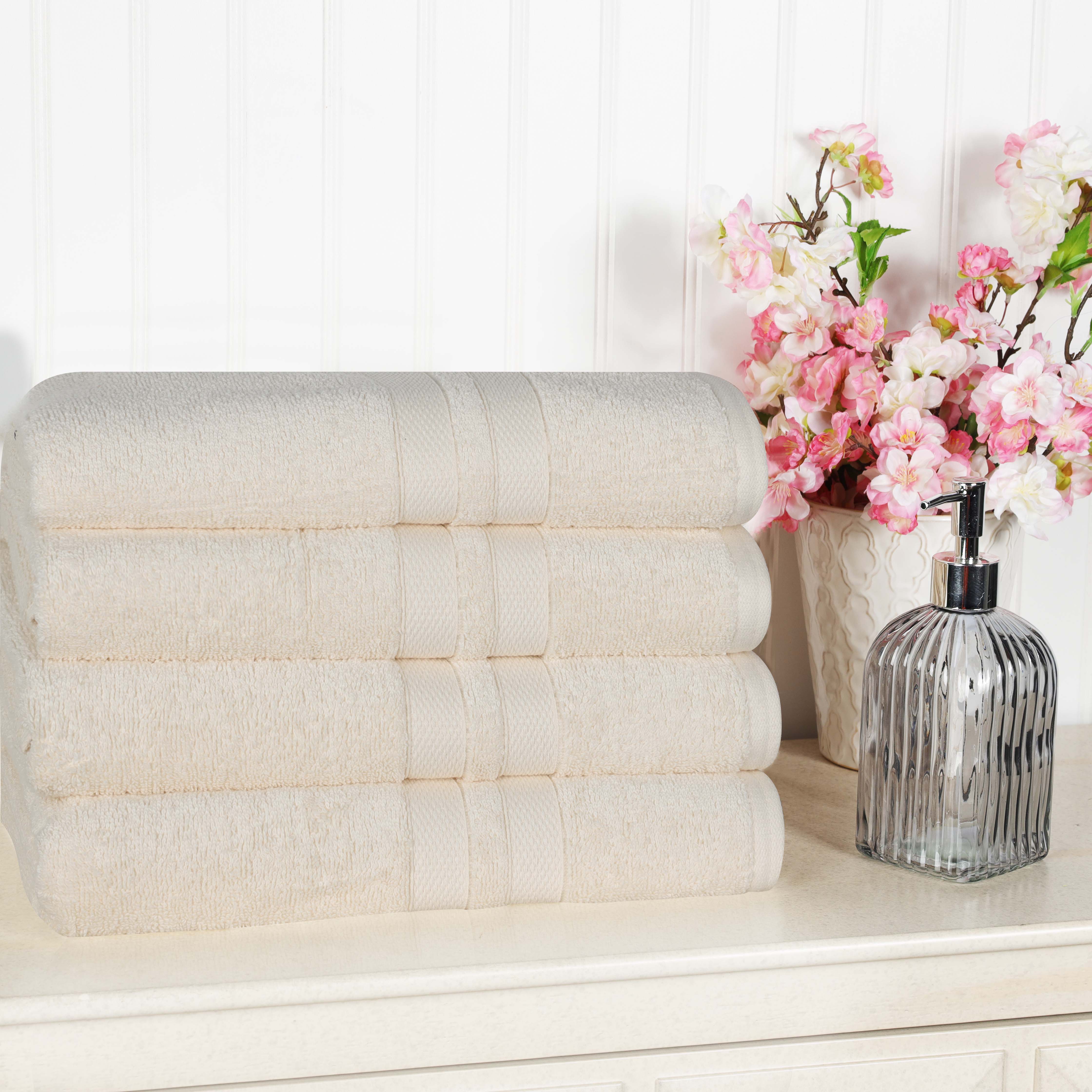 Premium Ultra Soft 100% Cotton Bath Towels Set of 4 - Highly Absorbent, Quick-Drying, Solid Color Bath & Beach Towels for Spa, Gym, Pool, and Home Use