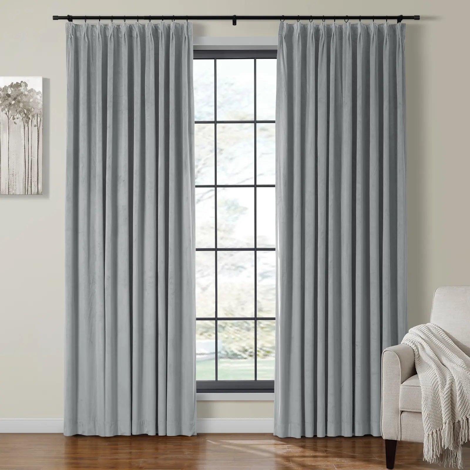 Luxury Velvet Pinch Pleat Thermal Blackout Curtains - Insulated Drapes for Bedroom & Living Room - Noise Reducing & Energy Efficient Window Treatments