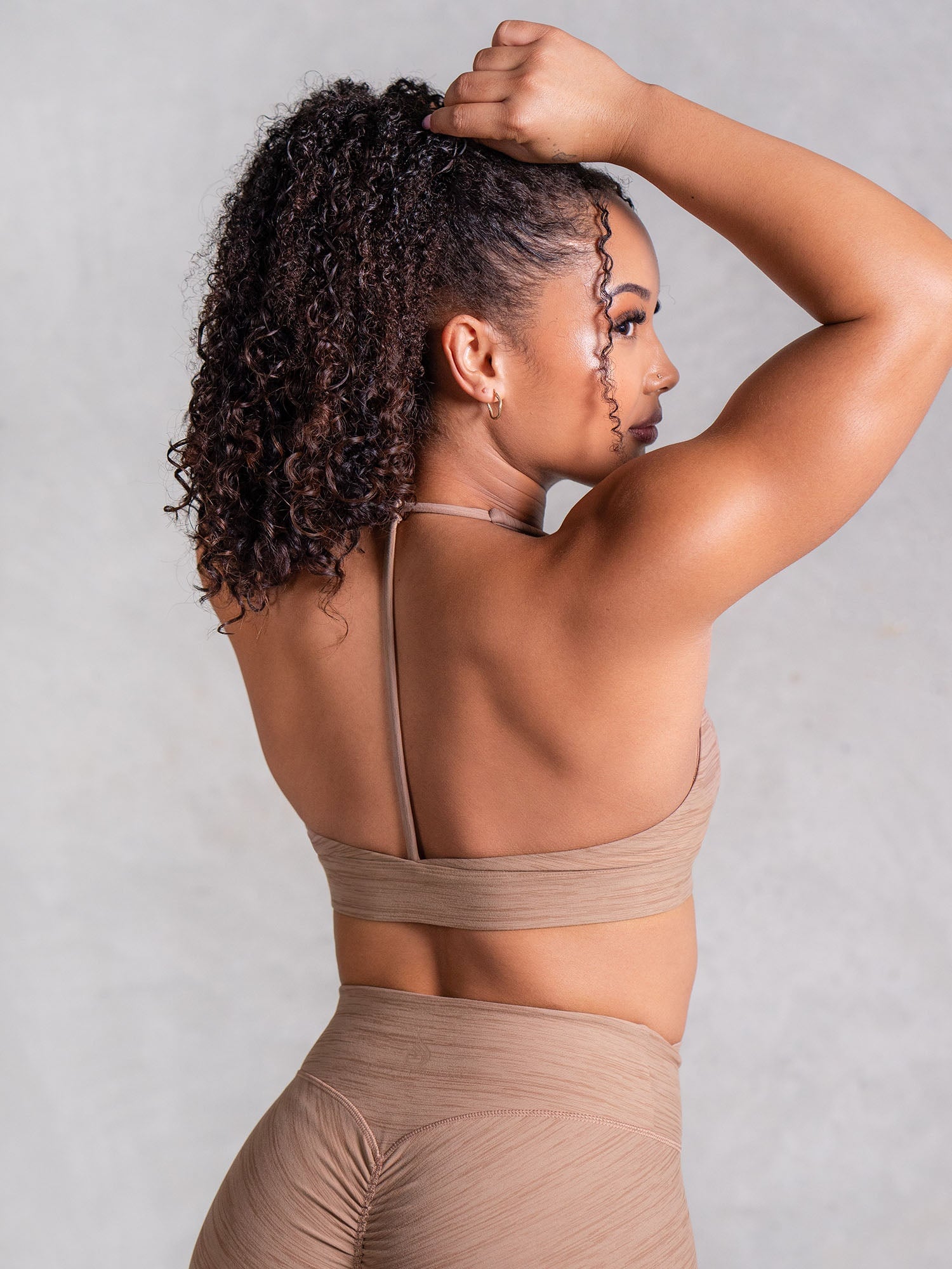 Icon V Neck Sports Bra for Women - High Support, Moisture Wicking, Comfortable Mocha Marl Activewear - Perfect for Yoga, Running & Gym Workouts